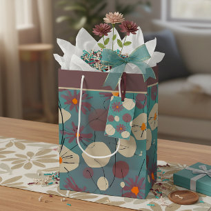 Sacola Para Presentes Média Saco de presente médio com flores rosa e branco re