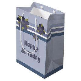 Sacola Para Presentes Média Saco de Presente Médio com Listra Azul e Floral
