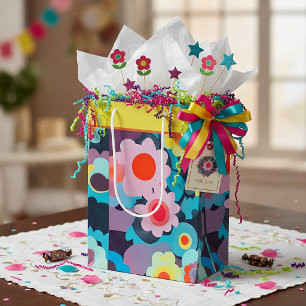 Sacola Para Presentes Média Saco de presente médio de flores mod retrô
