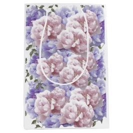 Sacola Para Presentes Média Saco de Presente Médio Flor de Peônia Rosa Roxo