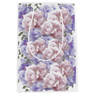 Sacola Para Presentes Média Saco de Presente Médio Flor de Peônia Rosa Roxo