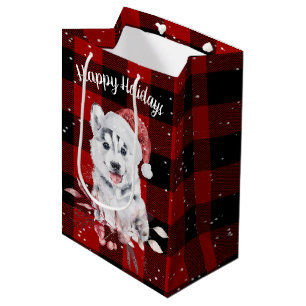 Sacola Para Presentes Média Saco de Presente Médio Husky de Natal em Xadrez de