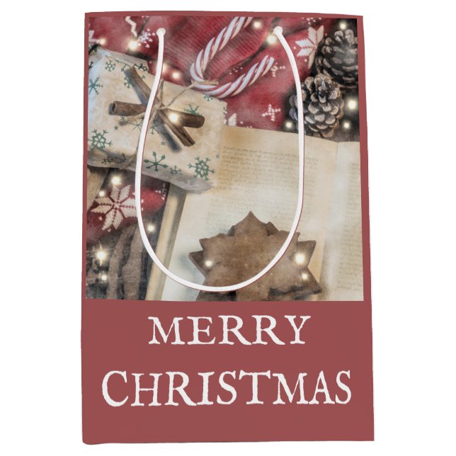 Sacola Para Presentes Média Saco de Presente Médio Natal Rústico Alegre (Frente)