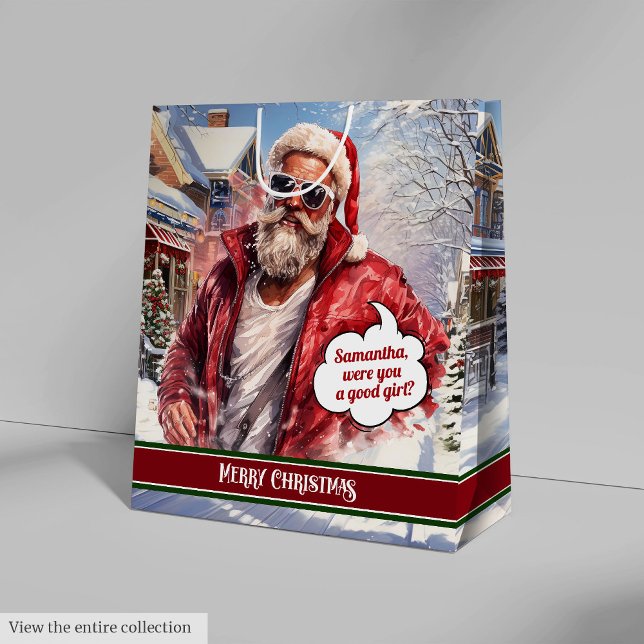 Sacola Para Presentes Média Saco de Presente Médio Personalizado Papai Noel Ce (Medium Gift Bag Custom Santa Claus Celebration)