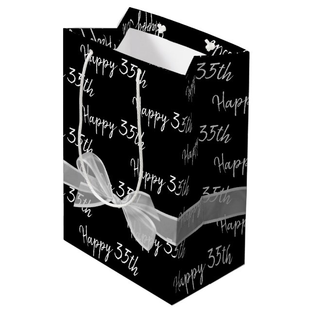 Sacola Para Presentes Média Saco de Presente Médio Preto com Laço de Aniversár (Verso inclinado)