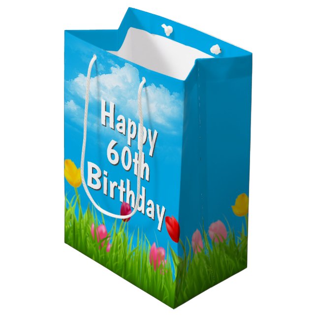 Sacola Para Presentes Média Saco de Presente Médio Tulipas para 60º Aniversári (Frente inclinada)