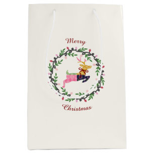 Sacola Para Presentes Média Saco de Presente Médio Veado Feliz Natal