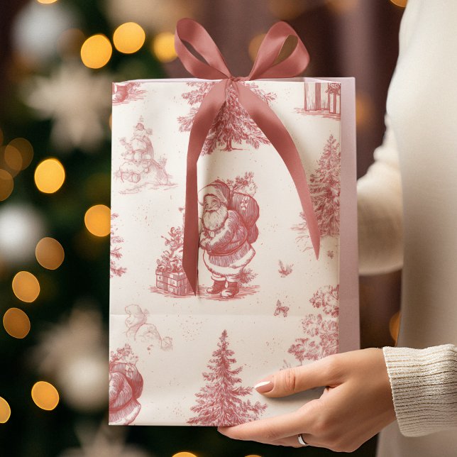 Sacola Para Presentes Média Saco de Presente Padrão de Natal Toile Rosa (Criador carregado)