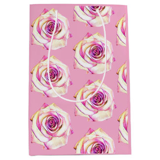 Sacola Para Presentes Média Saco de Presente Padrão Floral Rosa com Aquarela