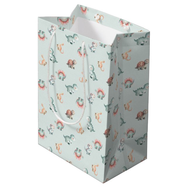 Sacola Para Presentes Média Saco de Presente para Chá de Bebê Padrão de Dinoss (Verso inclinado)