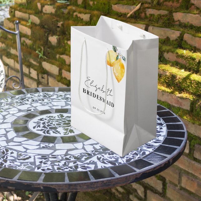 Sacola Para Presentes Média Saco de presente para madrinha com limões aquarela (Criador carregado)