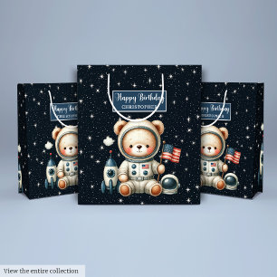 Sacola Para Presentes Média Saco de presente para o urso de astronauta bonito