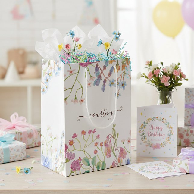 Sacola Para Presentes Média Saco de presente personalizado com flores de prima (Criador carregado)