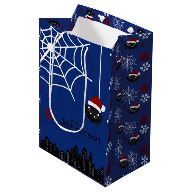 Sacola Para Presentes Média Saco de Presente Personalizado de Aranha de Natal  (Frente inclinada)