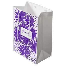 Sacola Para Presentes Média Saco de Presente Roxo com Design Floral Médio Pers