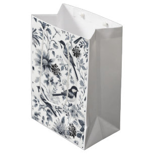 Sacola Para Presentes Média Saco de Presente Toile de Pássaro Cinza Carvão