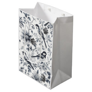 Sacola Para Presentes Média Saco de Presente Toile de Pássaro Cinza Carvão