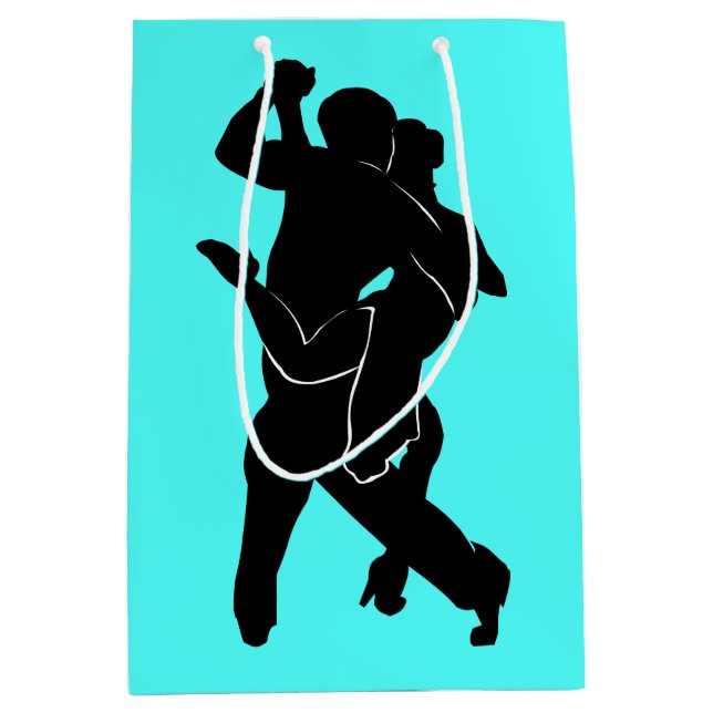 Sacola Para Presentes Média Saco de Presente Turquesa com Dançarinos de Tango  (Frente)