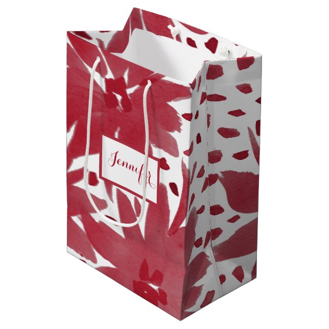Sacola Para Presentes Média Saco de Presente Vermelho Floral Médio Personaliza (Frente inclinada)