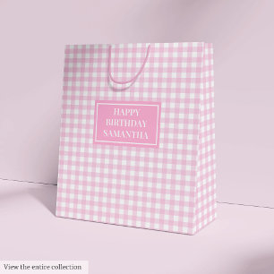 Sacola Para Presentes Média Saco de Presente Xadrez Rosa Personalizado Elegant
