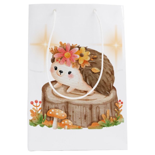 Sacola Para Presentes Média Saco de primavera de Hedgehog (Frente)