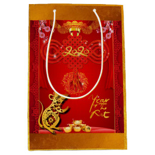 Sacola Para Presentes Média Saco do Presente Chinês Vermelho Nó Ano 2020 M