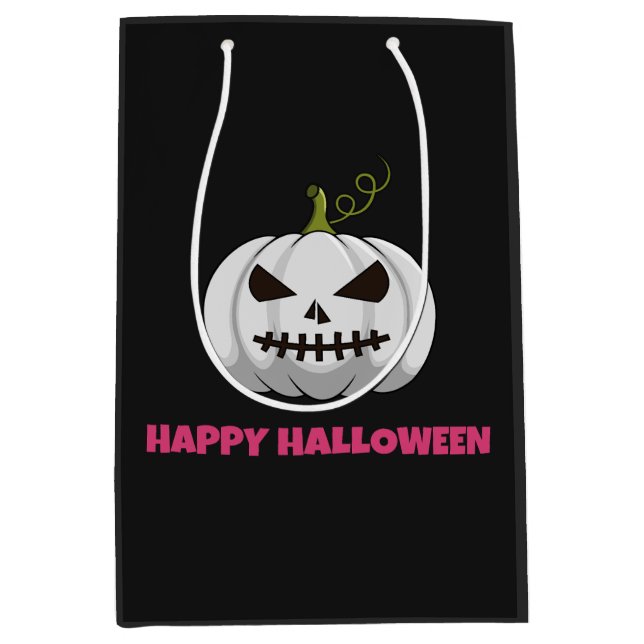 Sacola Para Presentes Média Saco do Presente com Abóbora Branca, Feliz Hallowe (Frente)