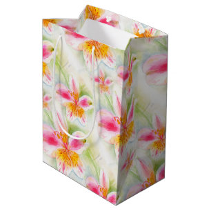 Sacola Para Presentes Média Saco do presente da arte do Alstroemeria do lírio