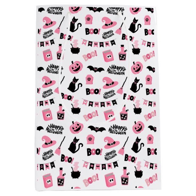 Sacola Para Presentes Média Saco do presente do Dia das Bruxas, rosa e preto (Frente)