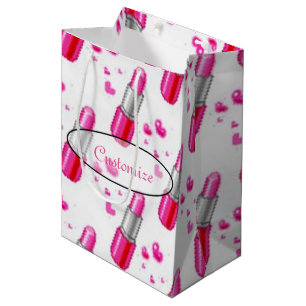 Sacola Para Presentes Média Saco do Presente do Lábio Cor-de-Rosa e Branco