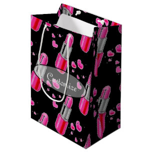 Sacola Para Presentes Média Saco do Presente do Lipstick rosa e preto