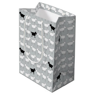Sacola Para Presentes Média Saco do presente dos carneiros preto e branco dos