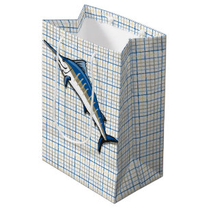 Sacola Para Presentes Média Saco do Presente - Marlin Azul na Xadrez
