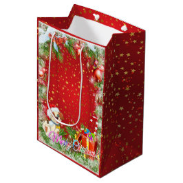 Sacola Para Presentes Média Saco do Presente Médio Dourado Vermelho Natal Verm