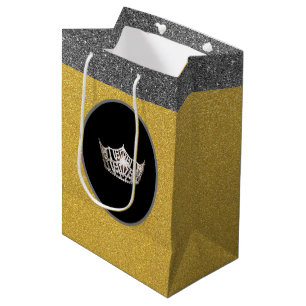 Sacola Para Presentes Média Saco Dourado de FX GlitterGift da coroa de prata