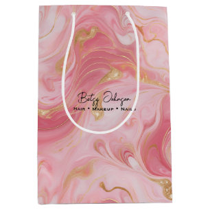 Sacola Para Presentes Média Saco Dourado Marmoreado Elegante Cor-de-rosa branc