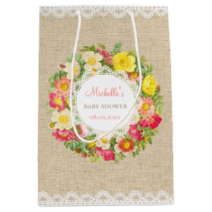 Sacola Para Presentes Média Saco floral do chá de fraldas do vintage ou do