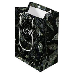 Sacola Para Presentes Média Saco floral do presente do vintage preto & branco