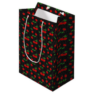 Sacola Para Presentes Média Saco muito Dotty do presente da cereja no preto