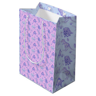 Sacola Para Presentes Média Saco-presente do Dinossauro Rosa, Lilac, Azul e Pú