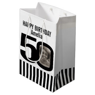 Sacola Para Presentes Média saco preto e branco do presente de aniversário de