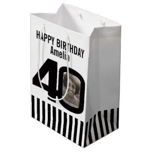 Sacola Para Presentes Média saco preto e branco do presente de aniversário de