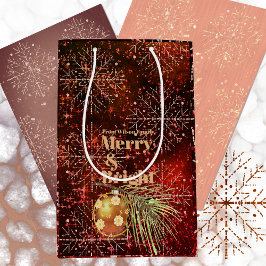 Sacola Para Presentes Média Saco Red Gift Natal com Flocos de Neve