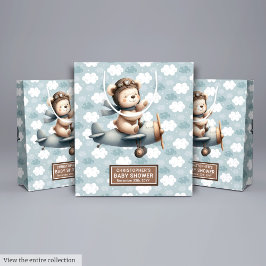 Sacola Para Presentes Média Saco Rustic Blue Chá de fraldas Gift com Piloto Ur