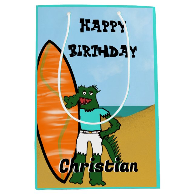 Sacola Para Presentes Média Sacolinha de aniversário de surf (Frente)