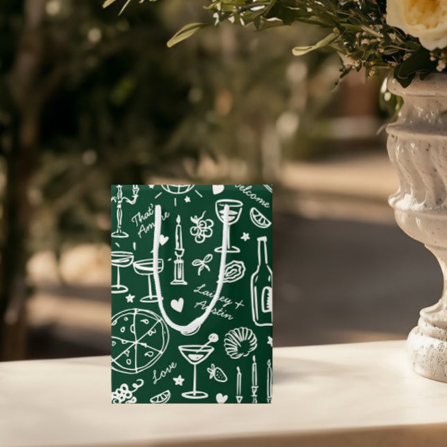 Sacola Para Presentes Média Sacos de boas-vindas ilustrados de casamentos feit (Hand-Drawn Illustrated Wedding Welcome Gift Bags)