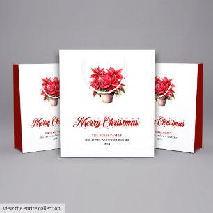 Sacola Para Presentes Média Sacos de Festa Elegantes Fonte Script Poinsettias 