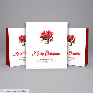 Sacola Para Presentes Média Sacos de Natal em Aquarela com Poinsettia Vermelha
