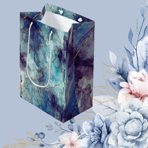 Sacola Para Presentes Média Sacos de Presente com Redemoinhos Metálicos Azul e