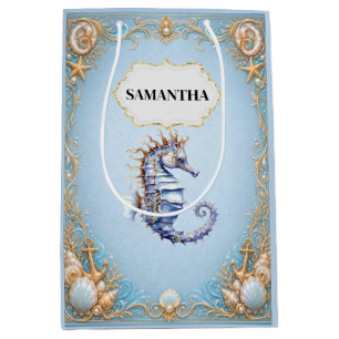 Sacola Para Presentes Média Sacos de presente com tema de praia azul de cavalo
